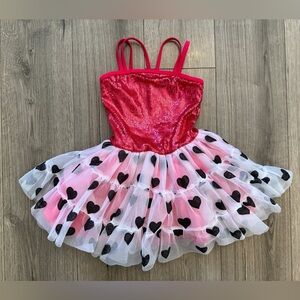 Revolution Dancewear Girls Pink Black Leotard Dress SZ Medium (MC) 6-7 Tutu